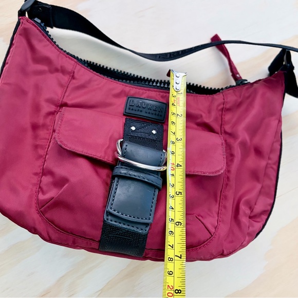 Lauren Ralph Lauren Red Nylon Shoulder Bag Y2K Buckle Hobo Baguette - Picture 10 of 10